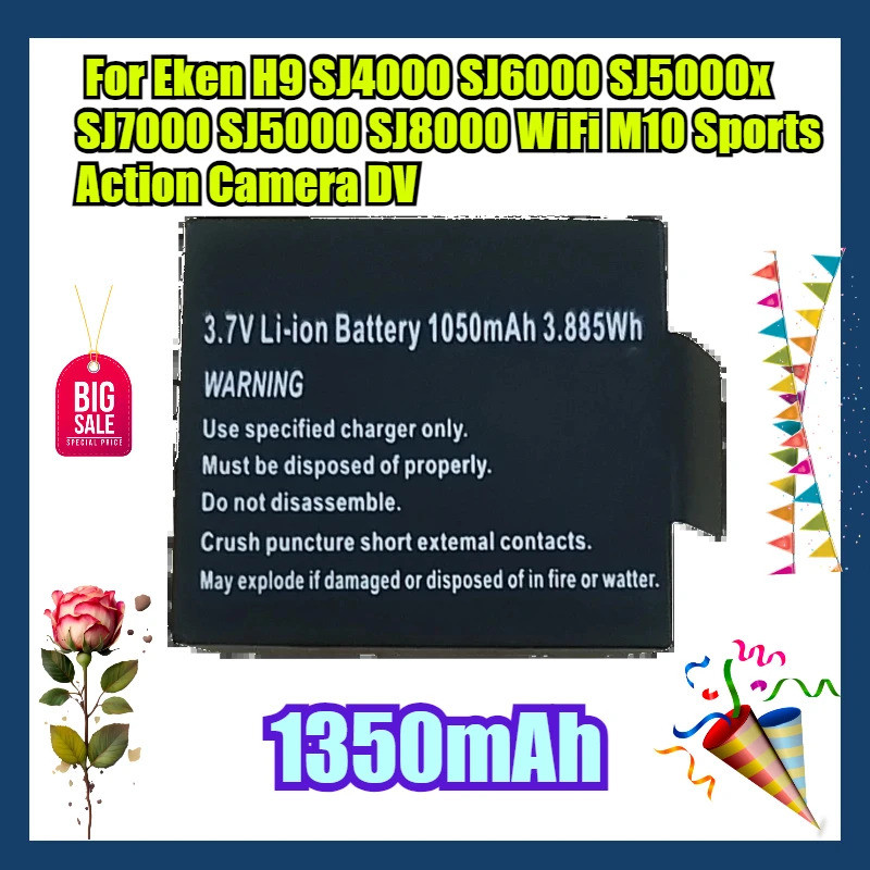 ประสิทธิภาพสูง 1350mAh แบตเตอรี่กล้องสําหรับ Eken H9 SJ4000 SJ6000 SJ5000x SJ7000 SJ5000 SJ8000 WiFi