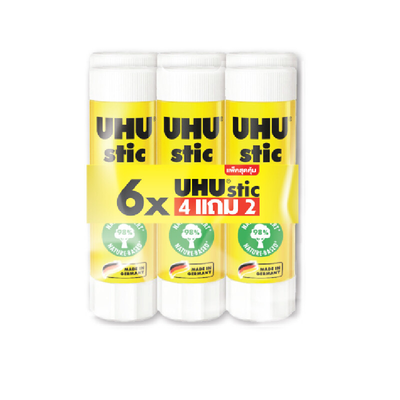 UHU กาวแท่ง สีขาว 40 กรัม (แพ็ค6แท่ง)