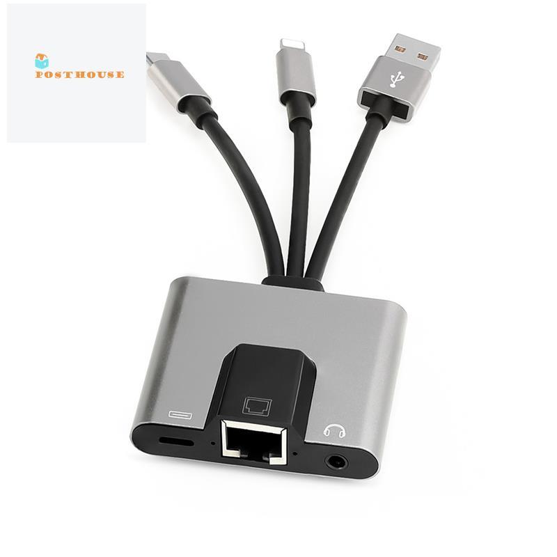 [posthouse]Type-C ถึง 3.5 มม.RJ45 Hub USB C ถึง Ethernet LAN อะแดปเตอร์เครือข่ายเสียง PD Fast Charging Docking Station สําหรับแล็ปท็อปโทรศัพท์