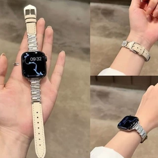 สุภาพสตรีเพชรสายหนังไม่สม่ําเสมอสําหรับ Apple Watch S11 SE3 S10 S9 S8 SE S7 S6 Ultra 3 2 49/42/41/40 มม.46 มม.44 มม.45 มม.สายรัดข้อมือ