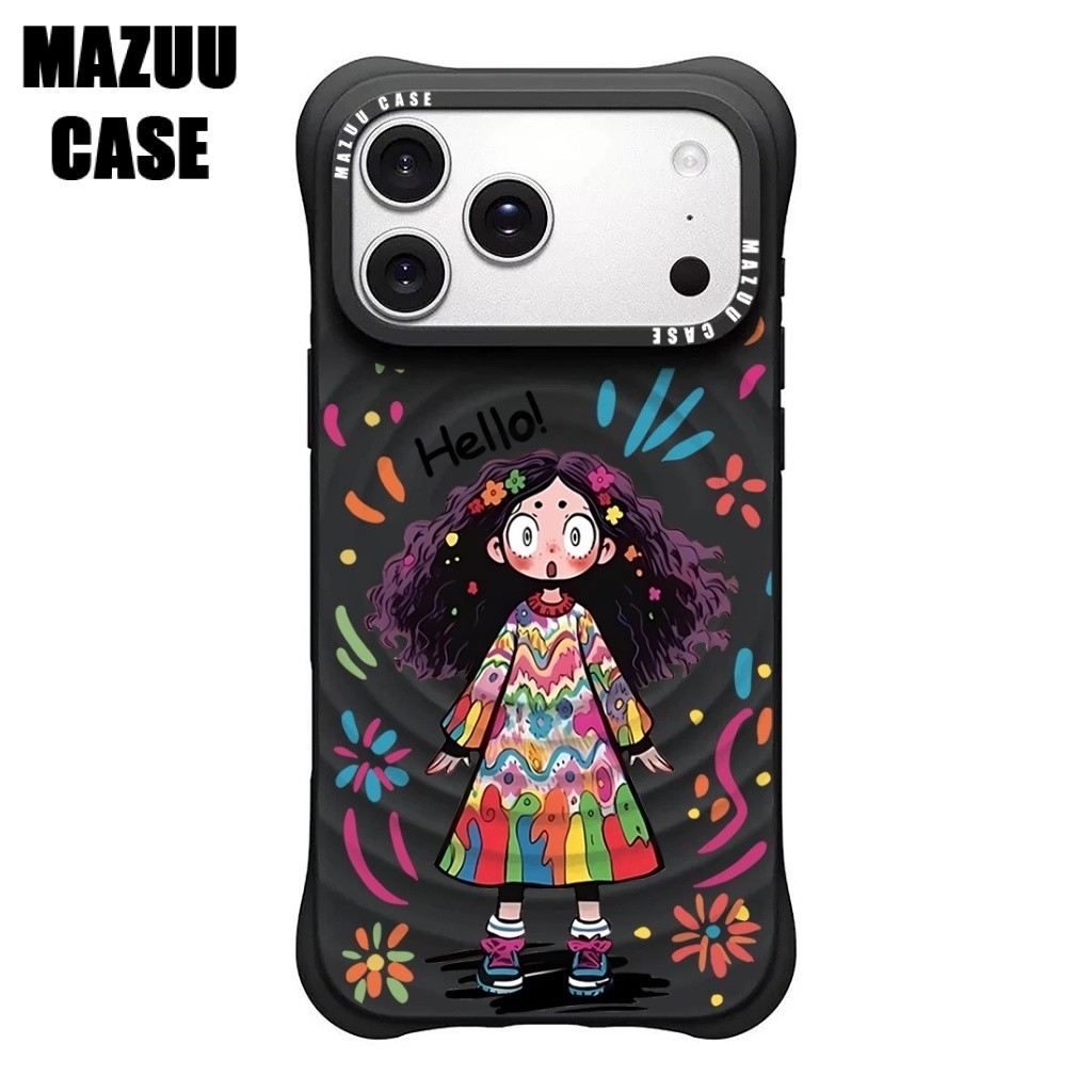เคสแม่เหล็กไอโฟน ซิลิโคนสีดำ ลายเด็กผู้หญิงแม่มดกราฟฟิตี้ คลื่น มุมสี่มุมหนา ป้องกันกระแทก iPhone 17 16 15 14 13 12 11 P