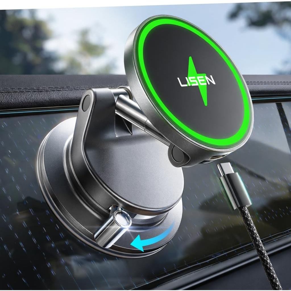 LISEN15WMagsafeCarMountCharger,MagneticWirelessCarCharger,SuctionPhoneMount,VacuumMagneticPhoneHolde