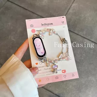 สายโซ่ผีเสื้อสีชมพูสําหรับ Xiaomi Mi Band 10 9 8 7 6 5 4 3 Miband 8Pro 9 Pro 10pro สร้อยข้อมือเปลี่ยนสายรัดข้อมือ