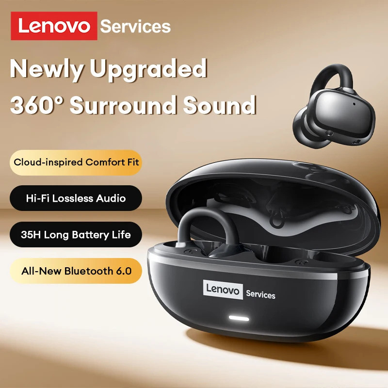 Lenovo RS102 เปิดชุดหูฟังไร้สายบลูทูธ 6.0 Clip-On OWS ชุดหูฟังกีฬา Clip-On Earbuds Touch พร้อมไมโครโ