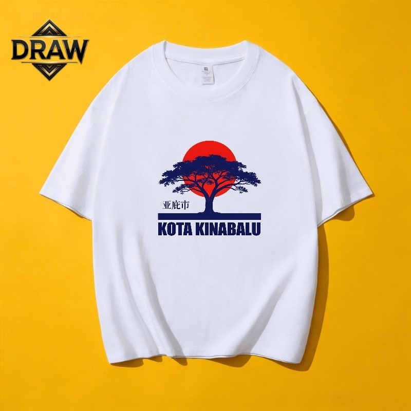 ผ้าฝ้าย 100% Kota Kinabalu ผ้าฝ้ายพิมพ์เสื้อยืดกราฟิกผู้ชายผู้หญิง Unisex Baju Lelaki Wanita Perempu