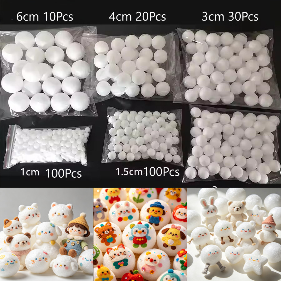 ลูกบอลโฟมแข็งสีขาว DIY Craft Polystyrene Balls รอบ EPS Balls