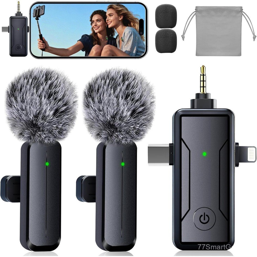 ลดเสียงรบกวนบลูทูธไมโครโฟนปก 3 ใน 1 Plug and Play Clip Mic สําหรับ iPad Android Video Recording Vlog YouTube Podcast ไร้สายสีดํา