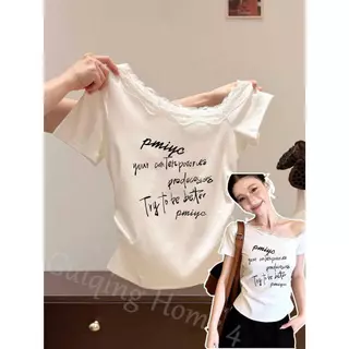 เสื้อปาดไหล่ผู้หญิง เสื้อลำลองคอกว้าง เสื้อแหวกเอวสุดเซ็กซี่ เสื้อผู้หญิงสีพื้น แมทช์ง่าย ผ้านุ่ม ผ้าดีใส่สบาย นุ่มและยื