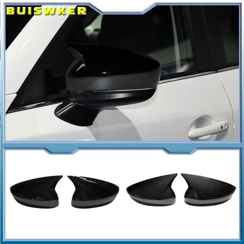ฝาครอบกระจกมองหลังด้านข้างกระจกถอยหลังสําหรับ Mazda CX5 CX-5 2017-2023 สีดําเงา Ox Horn กระจกมองหลัง