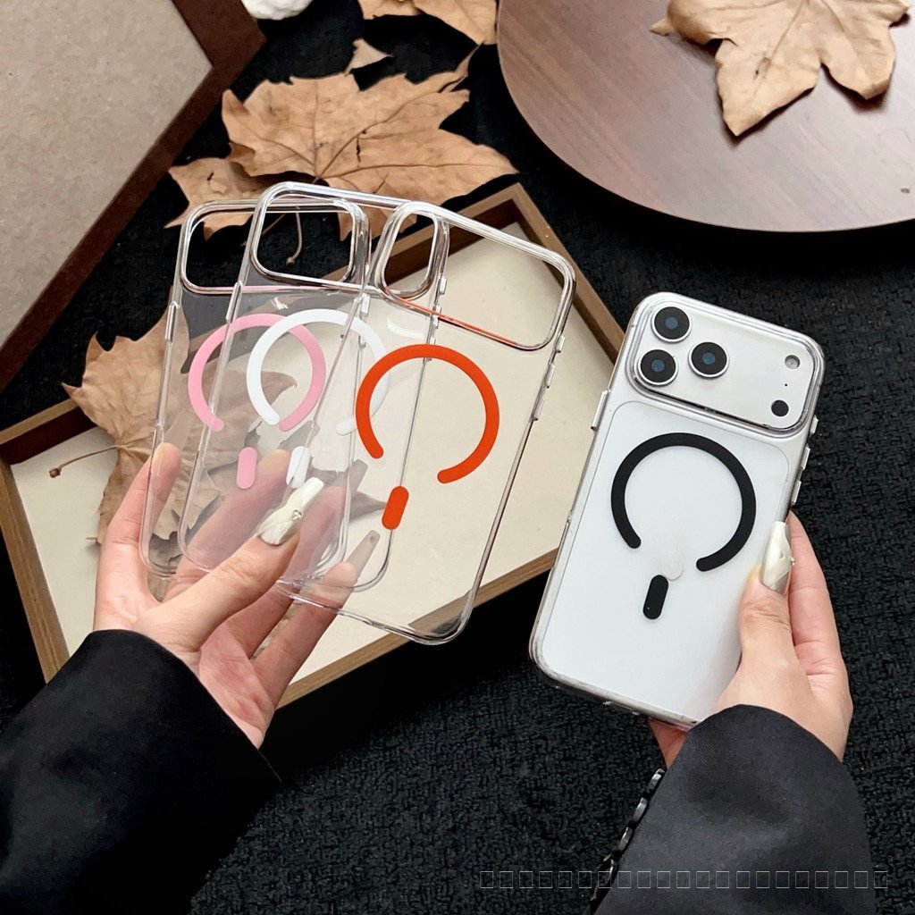 เคสโทรศัพท์สําหรับ iphone 17Pro 17 Air 17OMAX สูงโปร่งใสสีแหวนไม่มี Yellowing Air ปุ่มโลหะแม่เหล็กป้