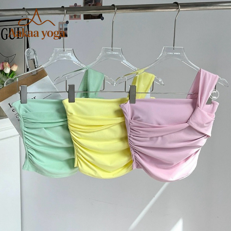 แผ่นคงที่ Crisscross กลับชุดชั้นในโยคะ Slim Fit สีทึบเซ็กซี่ยิมเสื้อกล้าม