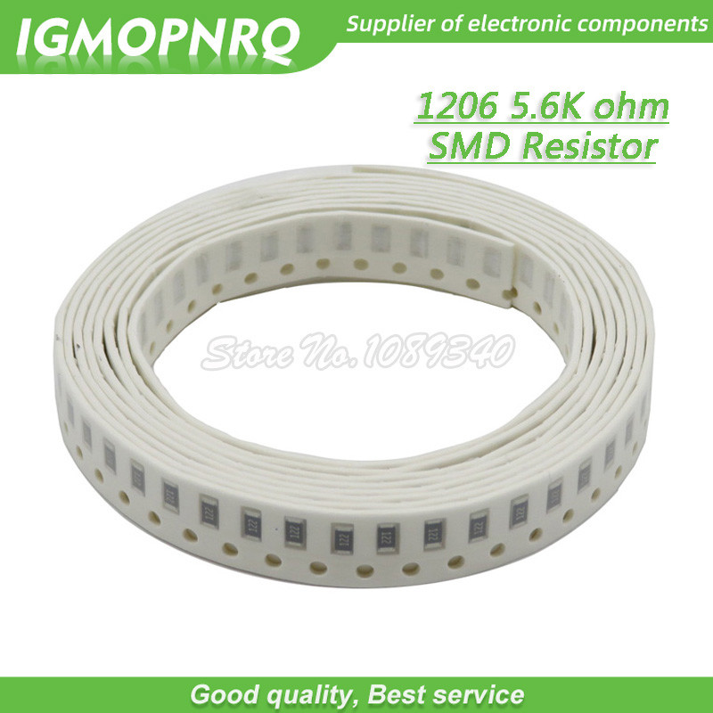 100PCS 1206 ตัวต้านทาน SMD 1% ความต้านทาน 5.6K โอห์มตัวต้านทานชิป 0.25W 1/4W 5K6 IGMOPNRQ