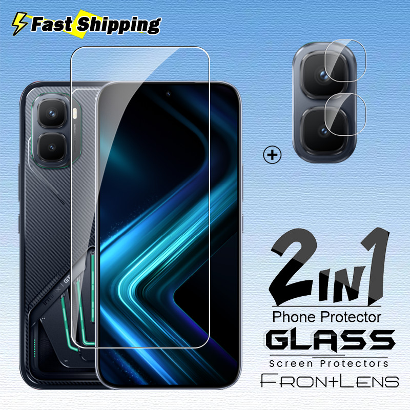 2in1 สําหรับลายนิ้วมือปลดล็อคกระจกนิรภัยสําหรับ infinix GT 50 30 20 Pro GT50 50Pro GT30 5G 3D Protector เต็มหน้าจอฝาครอบหน้าจอ HD เลนส์ป้องกันฟิล์ม