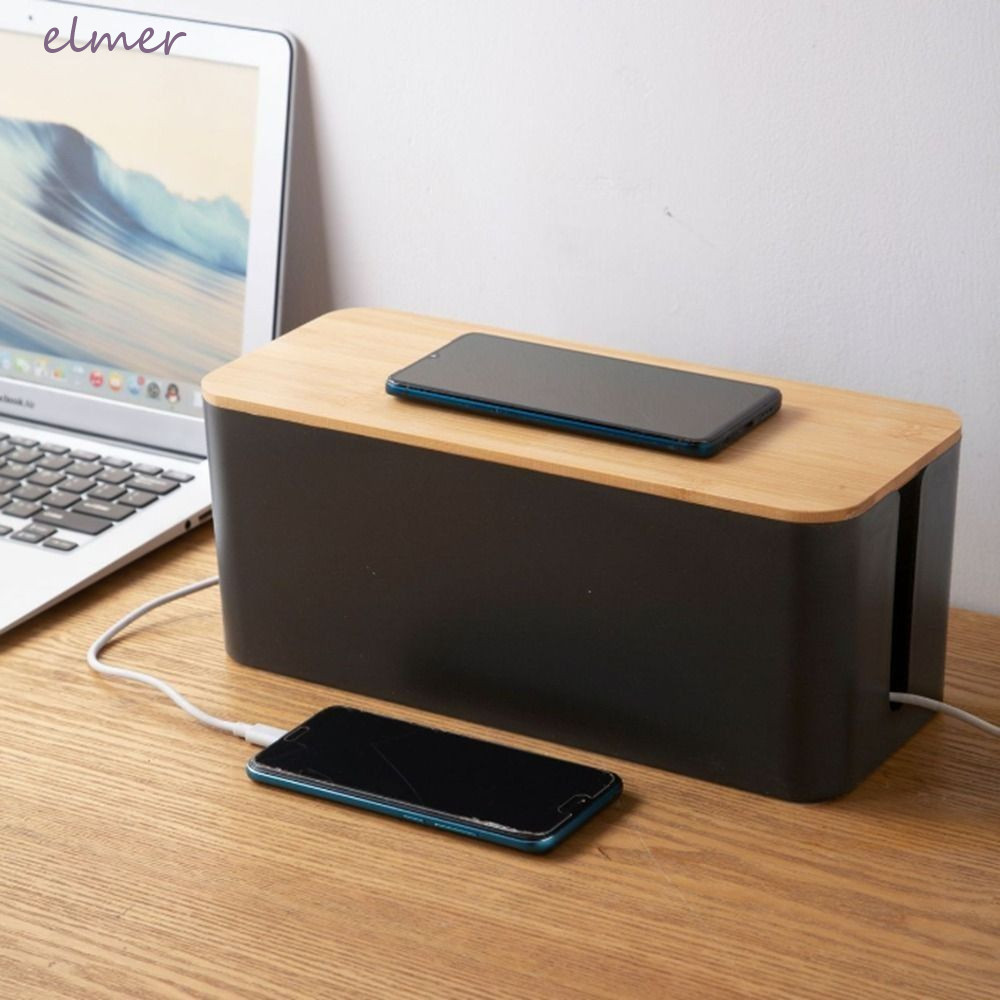 ELMER เคสลวด พลาสติกสีดํา Charger Socket Organizer Desktop Cable Finishing Hidden White Line Storage