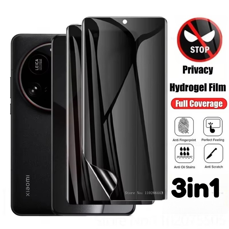 3in1 ป้องกันหน้าจอสําหรับ Xiaomi 17 15T 15 Ultra Pro Max Anti-Spy Soft Hydrogel ฟิล์ม + คาร์บอนไฟเบอร์กลับฟิล์มสําหรับ Xiaomi 14 13 13T Ultra Pro Civi Lite ความเป็นส่วนตัวป้องกันฟิล์ม