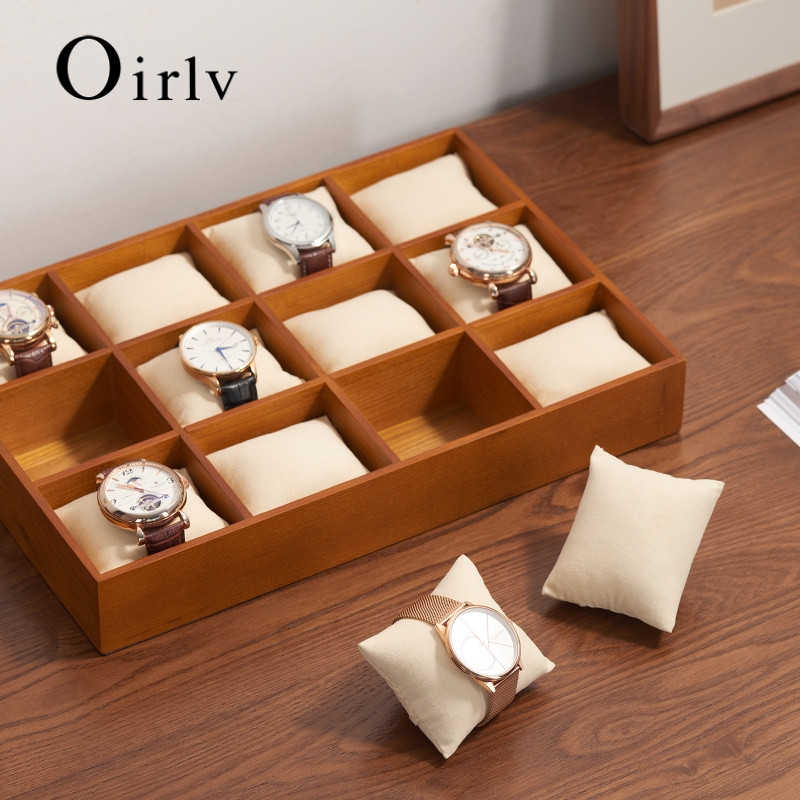 Oirlv กล่องเก็บนาฬิกา 12 ช่องไม้กํามะหยี่ซับถาดแสดงสําหรับนาฬิกาและเครื่องประดับ P030