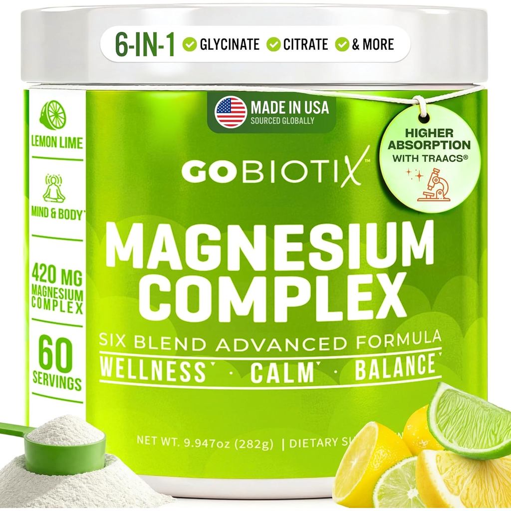 GoBiotix Magnesium Glycinate Powder – อาหารเสริม Cortisol สําหรับผู้หญิงและผู้ชาย – อาหารเสริม Magne