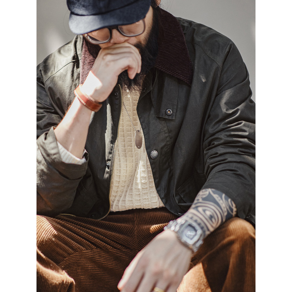 เครื่องมือสมัยใหม่ American Retro Spey Oil Wax Fishing Jacket vintage Distressed Outdoor Lapel Jacke