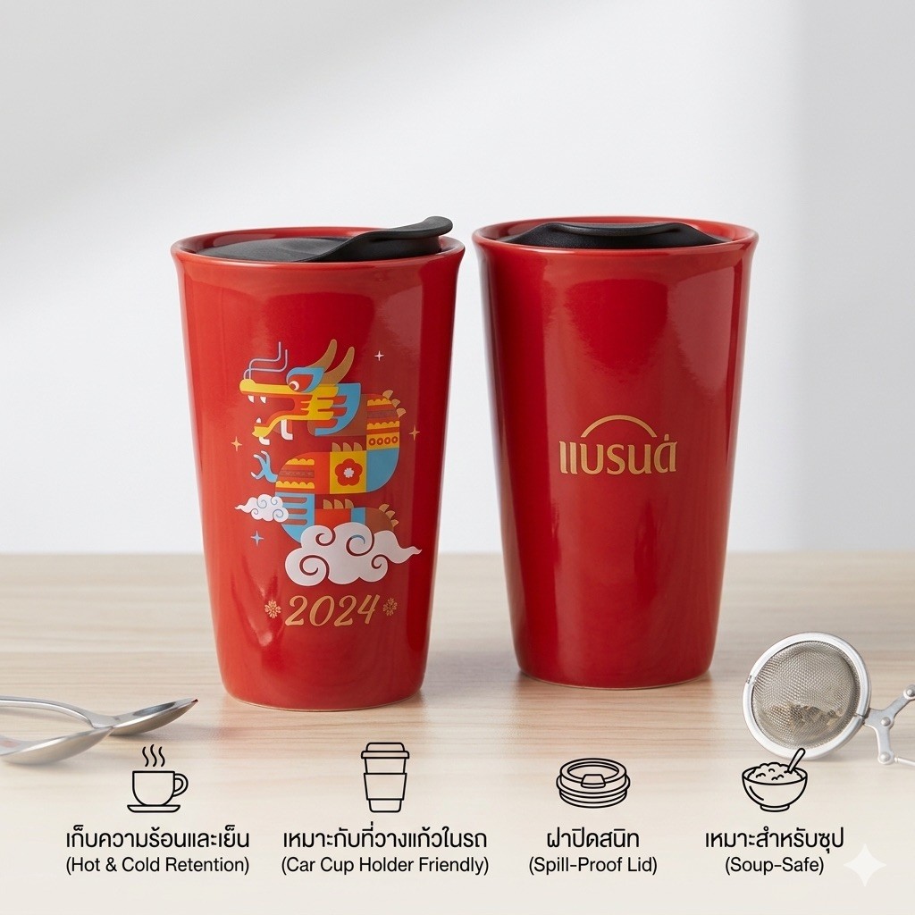 แก้วกาแฟเซรามิก มีฝาปิด ตัวแก้วเข้าไมโครเวฟได้ [Brands] PC