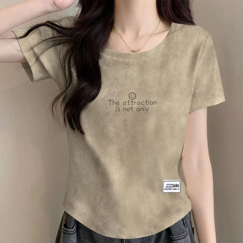 2025 ใหม่ Tie-Dye รอบคอ Slim Tops สําหรับเล็กน้อย 2025 สไตล์ใหม่น้องสาวไขมัน Tie-Dye รอบคอ Slim Tops
