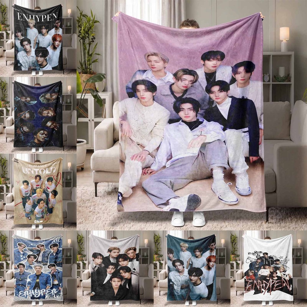 Enhypen เกาหลี Star HD รูปแบบ Flannel ผ้าห่มนุ่มแฟนของขวัญสําหรับสาวห้องนอนตกแต่ง Sleep ของขวัญวันเกิด Idol Music