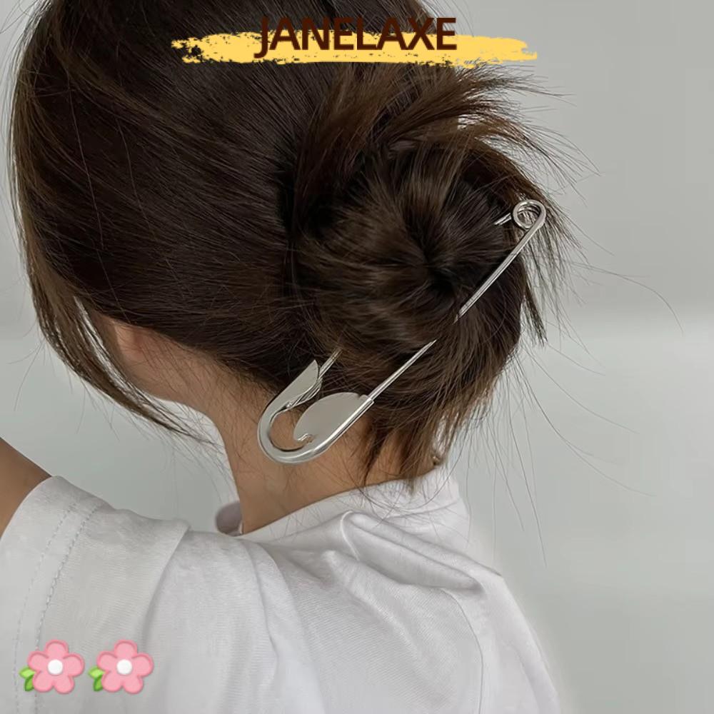 JANELAXE932JN ผมโลหะ Barrettes, เข็มกลัด Pin Minimalist เรขาคณิตความปลอดภัย Pin ผม Claws, ง่ายคงที่ชุดขนาดใหญ่เงิน Hairclips สําหรับตกแต่งงานปาร์ตี้