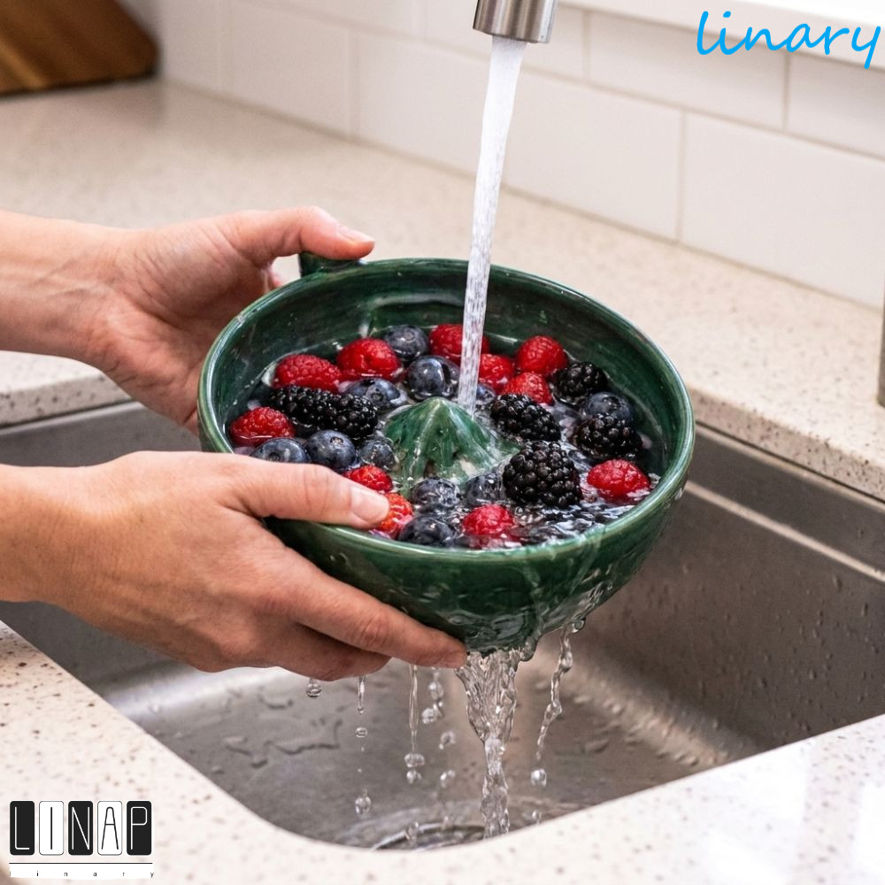 CULINARYHV Swirl Fruit Washing Drain Bowl, Quick Drain Ceramic Berry Filter Basket, Creative Large C