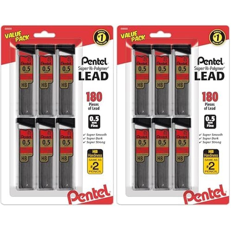 Pentel C27BPHB3K6 Super Hi-Polymer Lead Refills, 0.7mm, HB, Black, 30 per Tube (Pack of 3 Tubes)