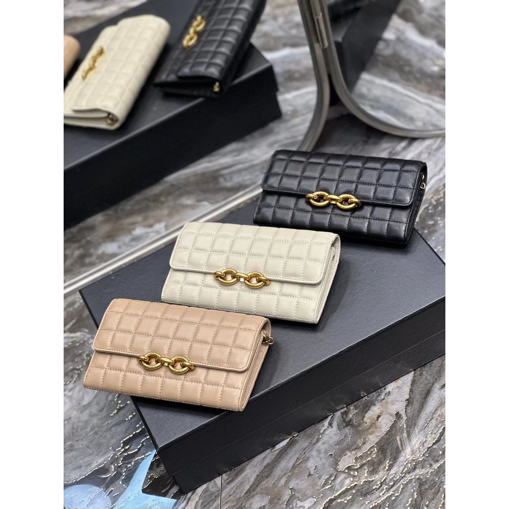 YSL/Saint Laurent LE MAAILLON Quilted Lambskin Chain Bag กระเป๋าสะพายกระเป๋าสะพายไหล่หญิงกระเป๋าสะพา
