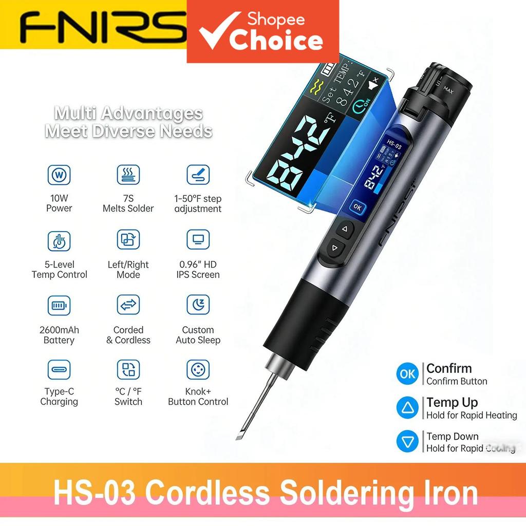 หนึ่งชุด FNIRSI HS-03 ปากกาบัดกรีไร้สายแบบพกพาดิจิตอลปรับได้ 100-450°C Type-C ชาร์จเร็วสําหรับซ่อม DIY อิเล็กทรอนิกส์
