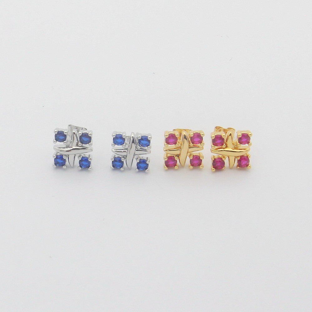 T Letter Square Cross Four Diamond Rose Red Diamond Blue Diamond ต่างหูสุภาพสตรีชุดต่างหู