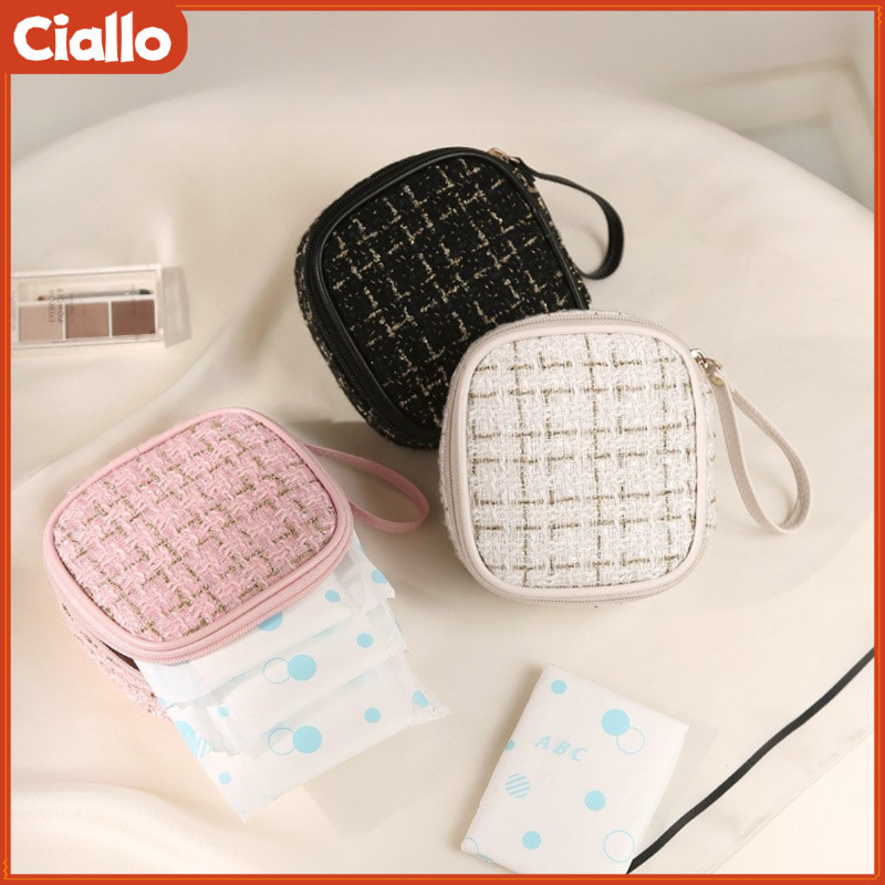 CIALLO หรูหรา ทวีด กระเป๋าแต่งหน้าขนาดเล็ก, ลิปสติกและเครื่องสําอางแบบพกพาออแกไนเซอร์, กระเป๋าเดินทางที่หรูหราสําหรับผู้หญิง