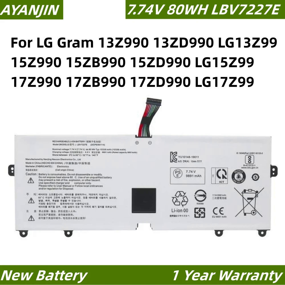LBV7227E 7.74V แบตเตอรี่80WH สำหรับ LG Gram 13Z990 13ZD990 LG13Z99 17ZB990 15ZB990 15ZD990 LG15Z99 1