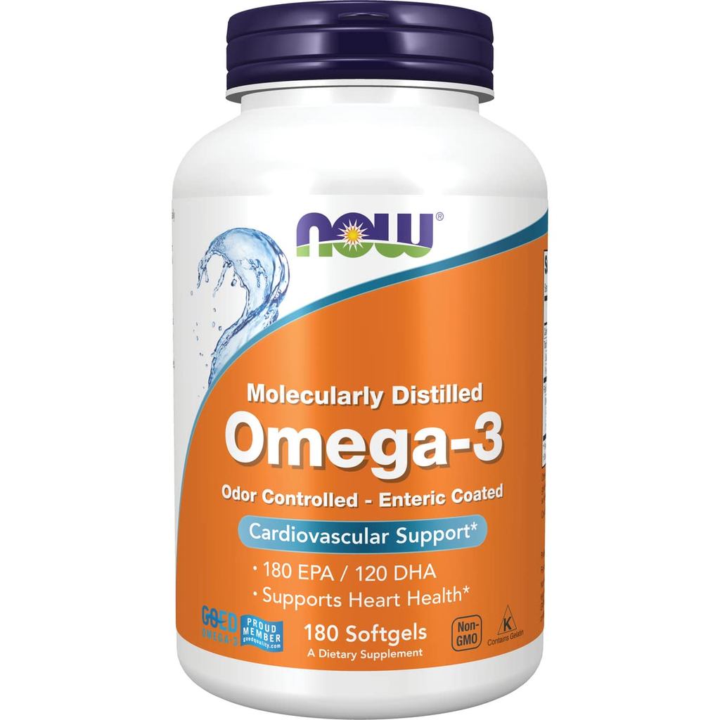 NOW Foods กลั่นโมเลกุล Omega-3 1000 เม็ด 180 น้ํามันปลาเจล