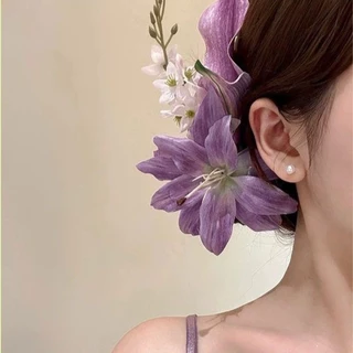 ฤดูร้อนสีชมพูพู่ดอกไม้กิ๊บหญิง กี่เพ้า ด้านข้างคลิปอุปกรณ์ผม