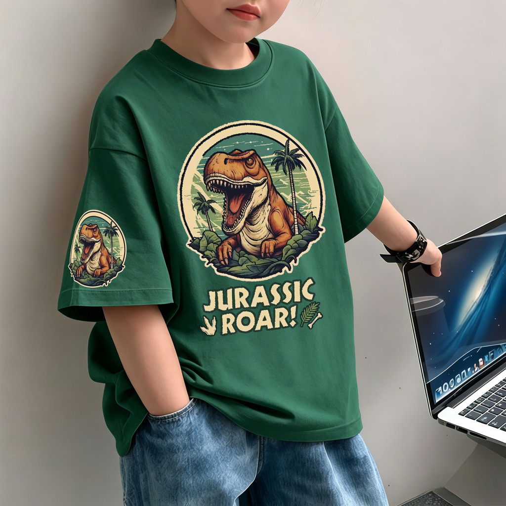 COD✅ Kids T เสื้อยืดเด็ก (พิมพ์ลายไดโนเสาร์) ผ้าฝ้ายบริสุทธิ์ เหมาะ เด็กผู้ชาย และ เด็กผู้หญิง