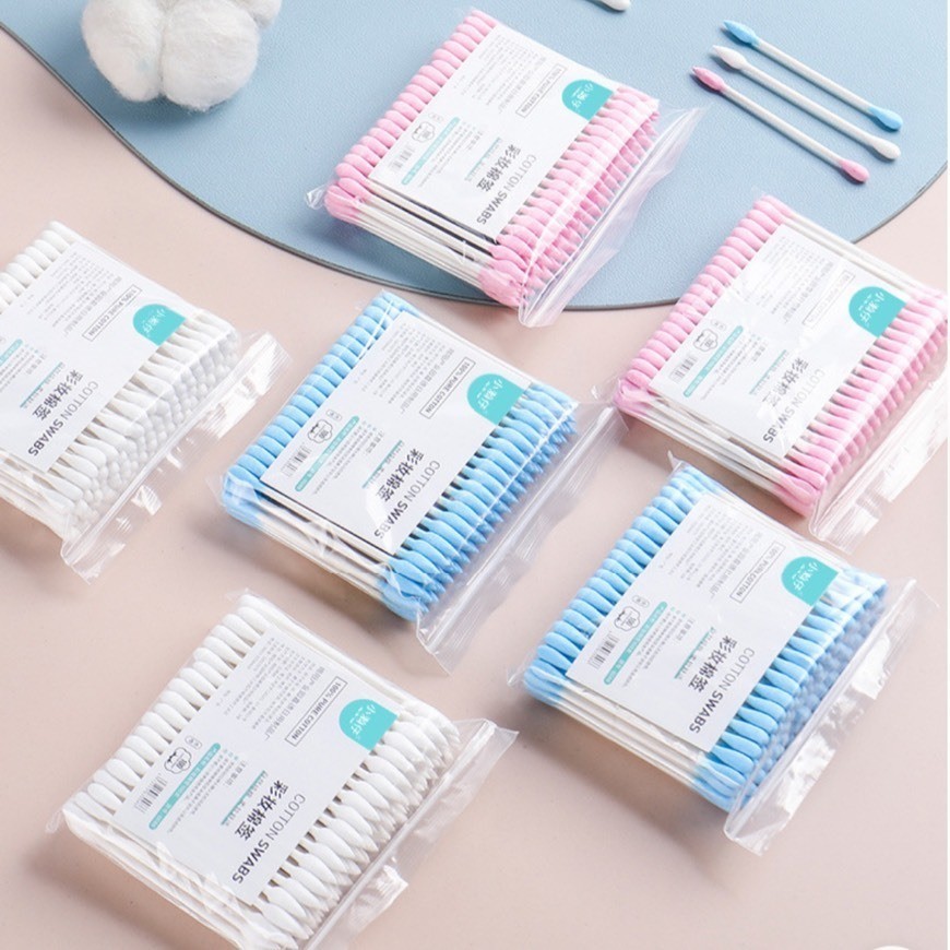 สุ่มสี คอตตอนบัต 1ห่อ 100ชิ้น 1ก้านมี2หัว COTTONBUDS สำลีปั่นหู ก้านสำลีแคะหู