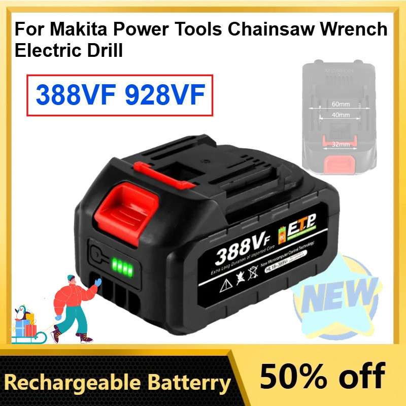 388VF 928VF แบตเตอรี่ Li-ion พร้อมไฟแสดงสถานะ LED สําหรับเครื่องมือไฟฟ้า Makita ประแจเลื่อยยนต์สว่าน