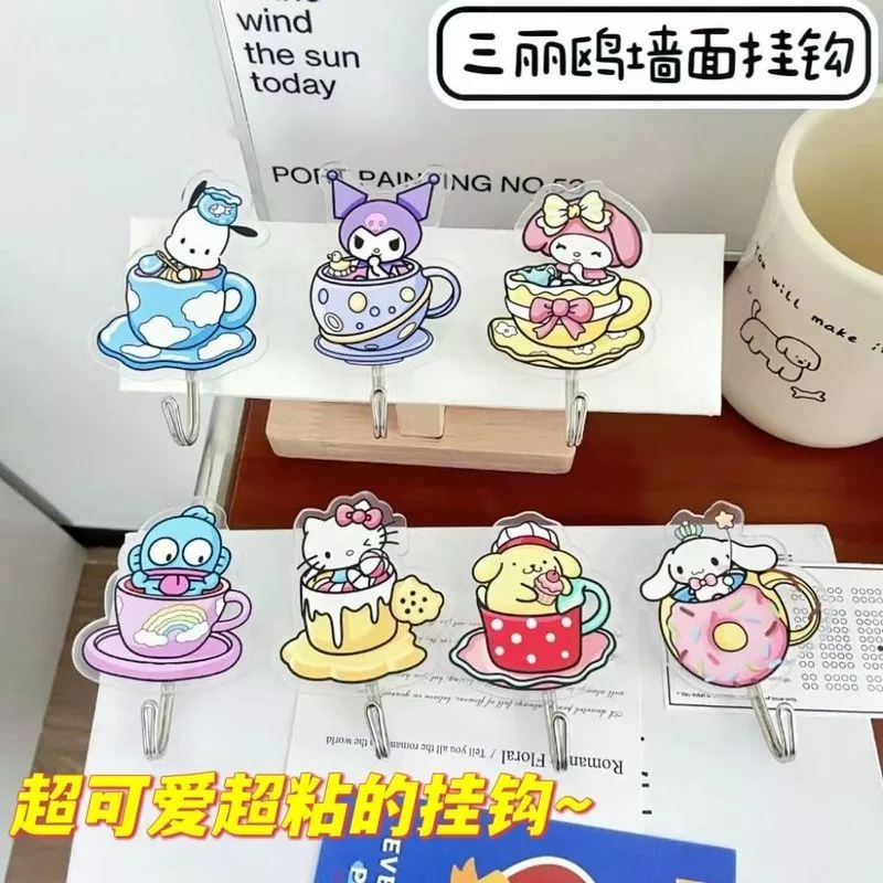 三立鸥超粘挂钩可爱hellokitty挂钩亚克力无痕粘钩学生宿舍免打孔5.7 Sanliou super adhesive hook, cute Hello Kitty hook, acrylic traceless adhesive hook, no drilling required for student dormitories 5.7