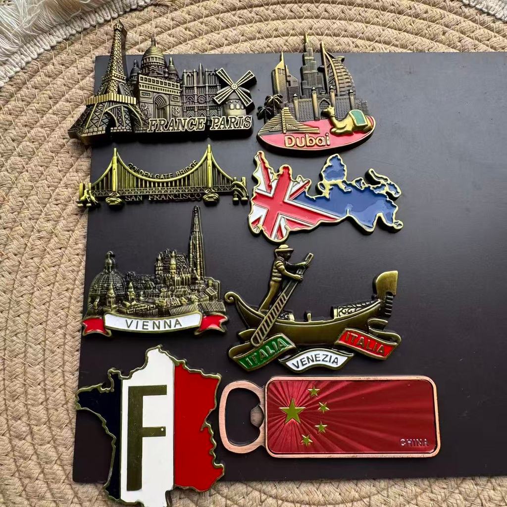 1 PC Travel ของที่ระลึกโลหะตู้เย็นแม่เหล็กฝรั่งเศส,Britain,จีน,Dubai,USA,Vienna,Venetian World Landmarks ทิวทัศน์ตู้เย็นแม่เหล็กตกแต่งบ้าน