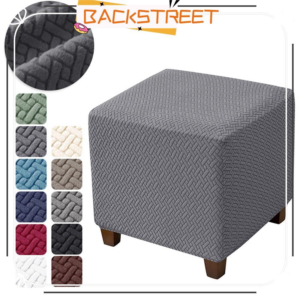 BACKSTAGE Jacquard Ottoman Cover, สีทึบ T-Shape Square Stool Cover, กํามะหยี่ยืดหยุ่นนุ่มสตูลวางเท้า