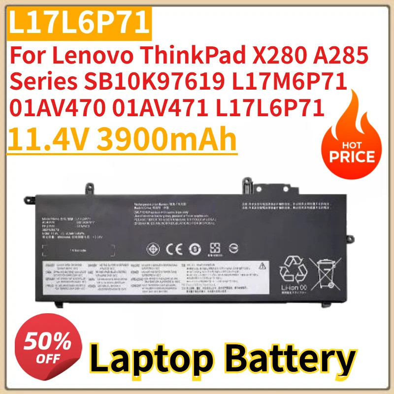 ใหม่ 11.4V 3900mAh แบตเตอรี่แล็ปท็อป L17L6P71 สําหรับ Lenovo ThinkPad X280 A285 Series SB10K97619 L1