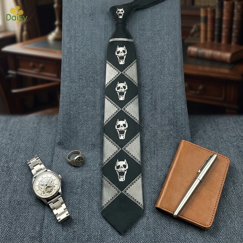 Kira-Yoshikage Skull Tie สําหรับ JOJO คอสเพลย์สไตล์ญี่ปุ่น JK อุปกรณ์เสริม Unisex พร้อมพิมพ์อะนิเมะค