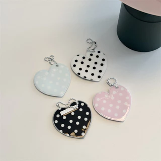 Retro Polka Dot Love Heart ขนาดเล็ก 3 ซม. ID Photo จี้ Aidou สติกเกอร์หัวใหญ่เก็บผู้ถือบัตรพวงกุญแจคู่