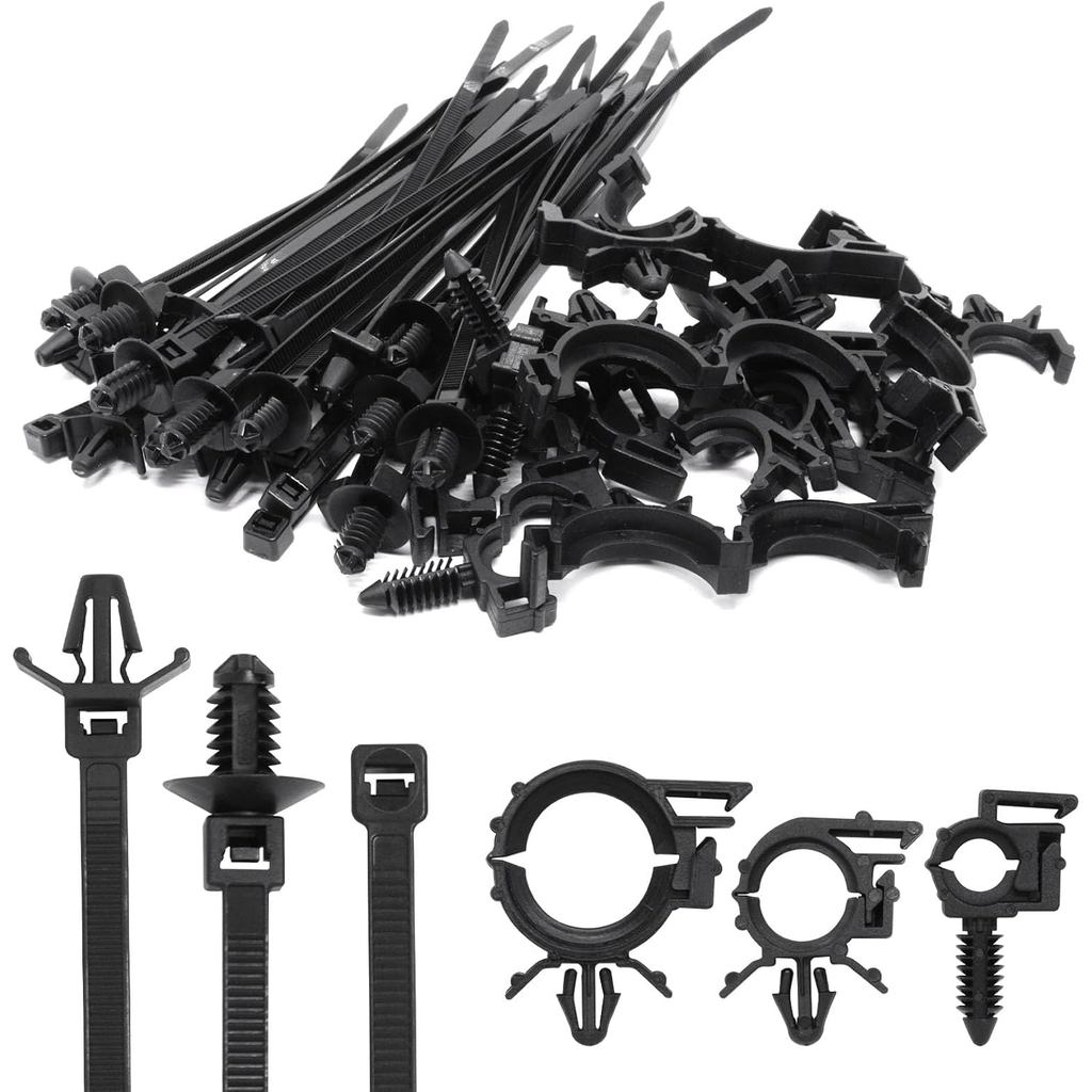 45pcs Push Mount Cable Zip Tie พร้อมสายไฟรถยนต์ Loom Routing คลิป Assortment, Universal Nylon Self L