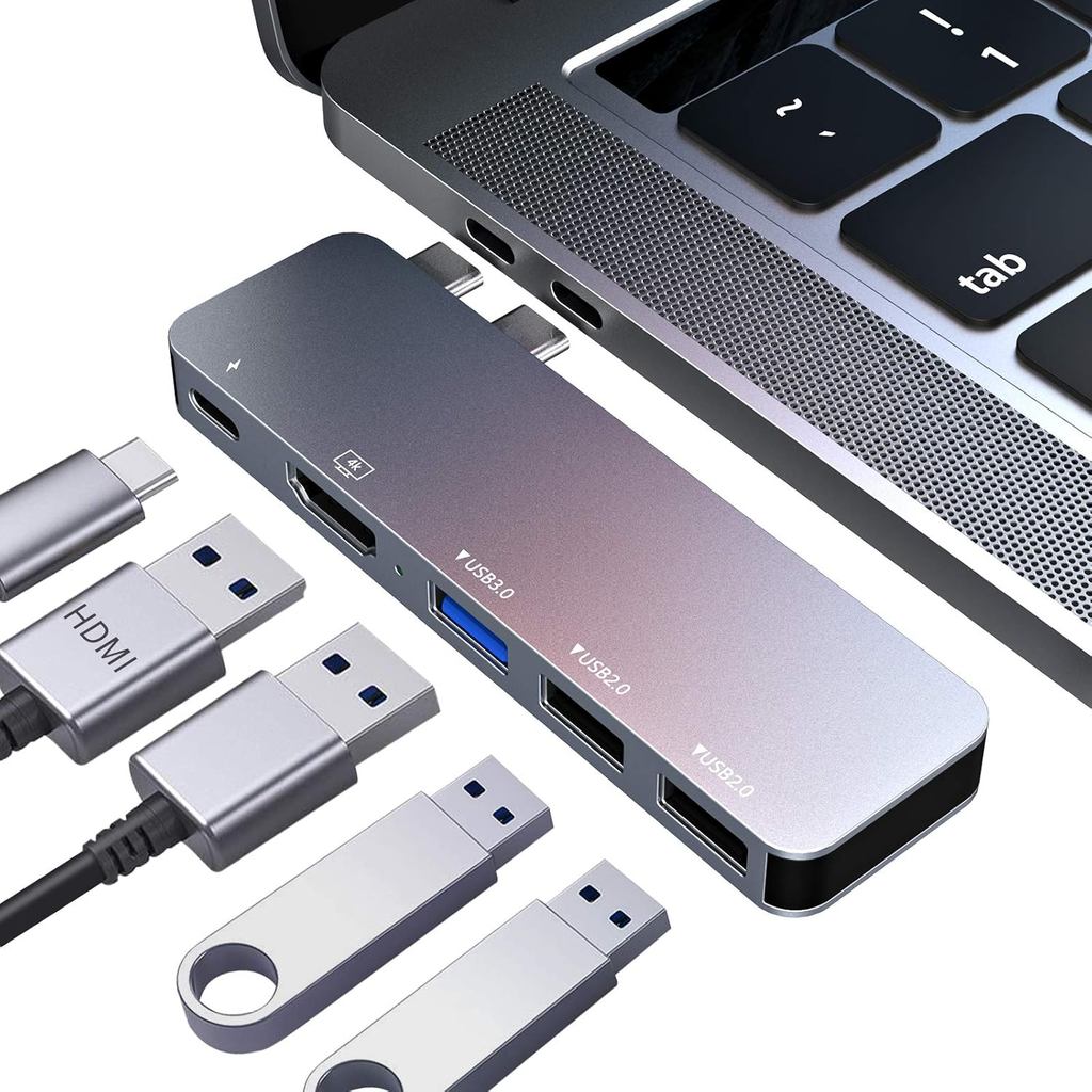 RayCue อะแดปเตอร์ USB C สําหรับ MacBook Pro/Air, อะแดปเตอร์ MacBook HDMI, MacBook Air M1 USB Multiport USB C Hub พร้อม 4K HDMI, Thunderbolt 3/4, สําหรับ MacBook Pro 13 "-16" 2023-2016, MacBook Air
