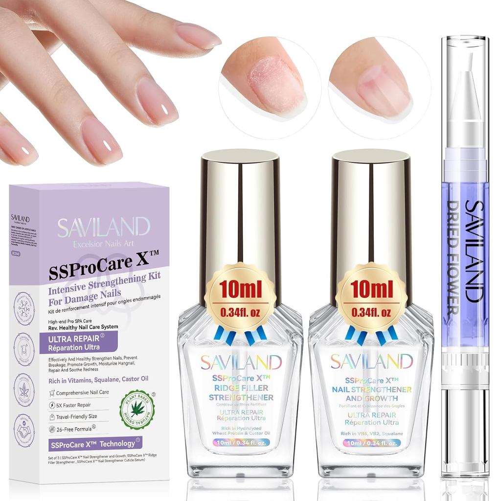 SAVILAND 3-in-1 Nail Strengthener Kit: Ultra Repair Nail Growth และเสริมสร้างวิตามิน E Castor Oil Na