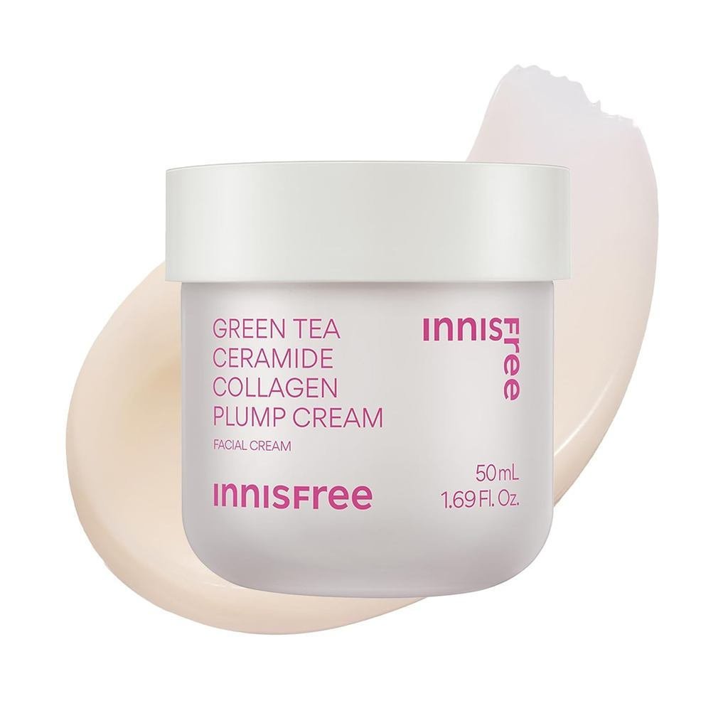Innisfree Green Tea Ceramide Collagen Plump Cream, Korean Face Moisturizer for a Youthful Glow 8MBI