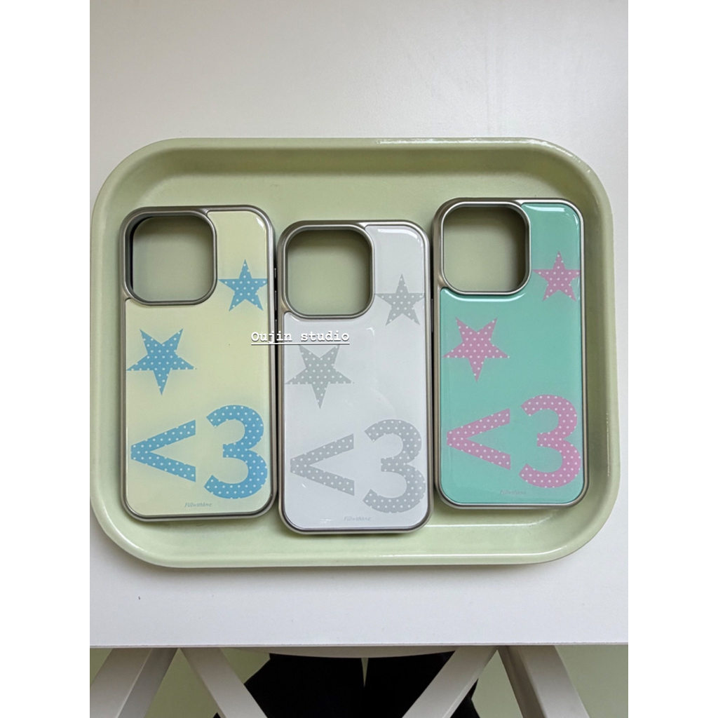 เวอร์ชั่นเกาหลี ins สไตล์น่ารัก Polka Dot Star หมายเลข 3/17promax/16 Electroplating Silver Edge 15pro/14 เคสโทรศัพท์กันกระแทกขอบนุ่มการ์ตูนสร้างสรรค์ป้องกันกรณี Unisex Universal