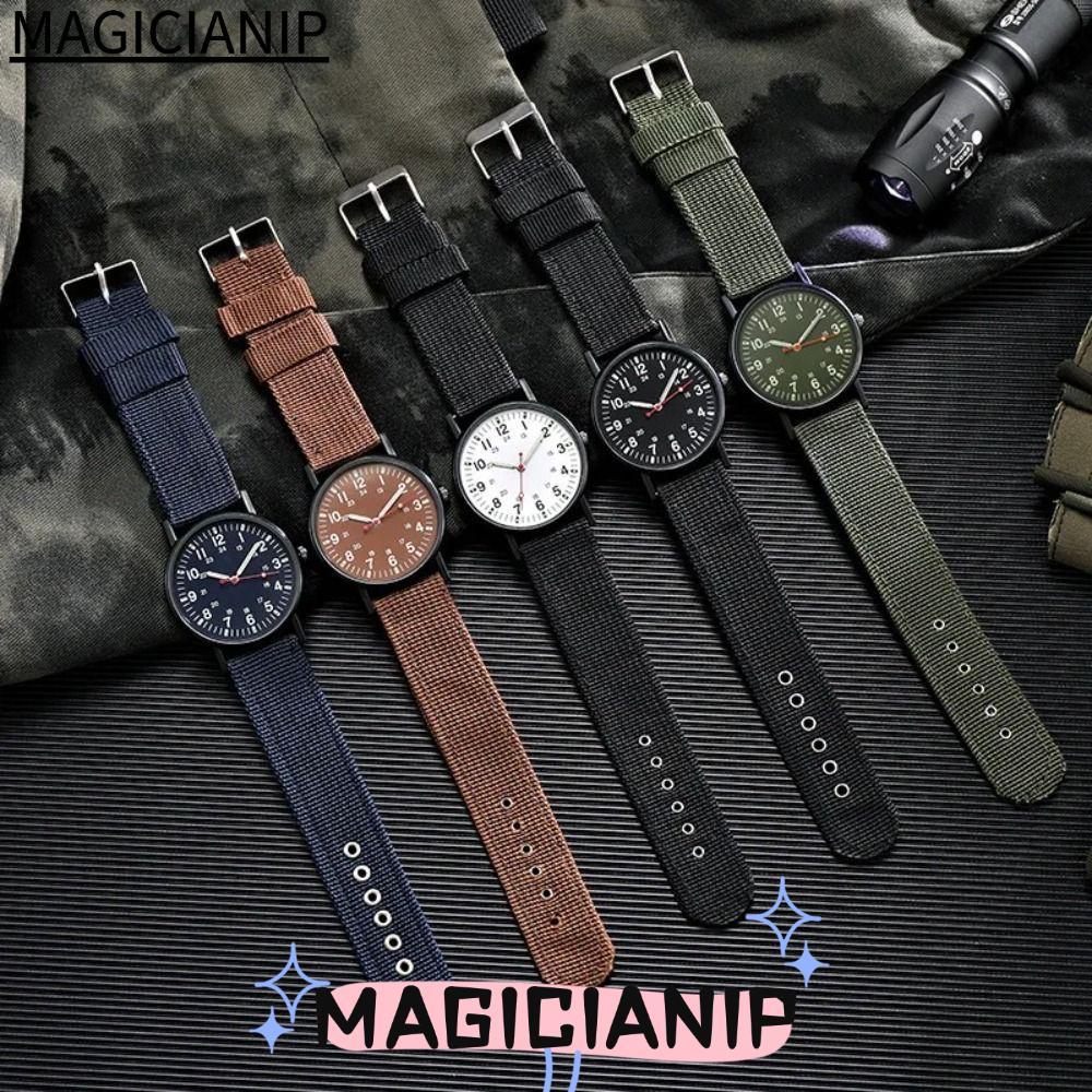 MAGICIANIP นาฬิกาควอทซ์, นาฬิกาข้อมือสายไนลอนแบบหน้าปัดเรืองแสง, นาฬิกากีฬากลางแจ้งลําลองย้อนยุค